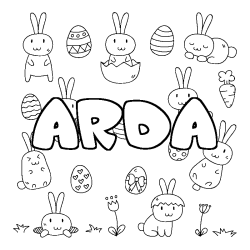 Coloriage pr&eacute;nom ARDA - d&eacute;cor Paques