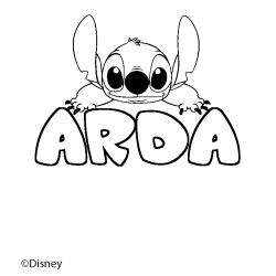 Coloriage pr&eacute;nom ARDA - d&eacute;cor Stitch