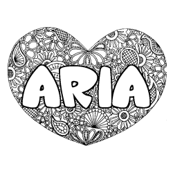 Coloriage pr&eacute;nom ARIA - d&eacute;cor Mandala coeur