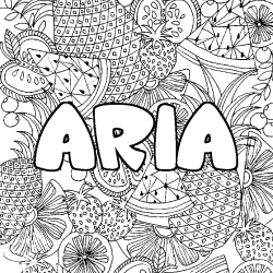 Coloriage pr&eacute;nom ARIA - d&eacute;cor Mandala fruits