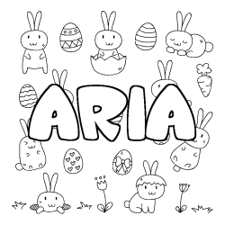 Coloriage pr&eacute;nom ARIA - d&eacute;cor Paques
