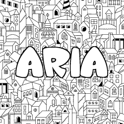 Coloriage prénom ARIA - décor Ville