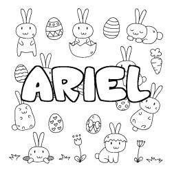 Coloriage pr&eacute;nom ARIEL - d&eacute;cor Paques
