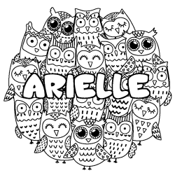 Coloriage pr&eacute;nom ARIELLE - d&eacute;cor Chouettes