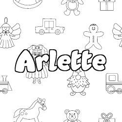 Coloriage pr&eacute;nom Arlette - d&eacute;cor Jouets