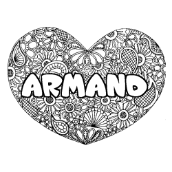 Coloriage pr&eacute;nom ARMAND - d&eacute;cor Mandala coeur