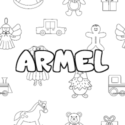 Coloriage prénom ARMEL - décor Jouets