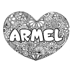 Coloriage prénom ARMEL - décor Mandala coeur