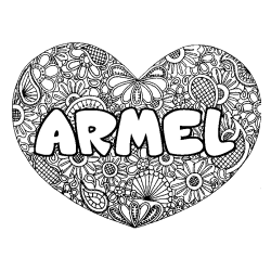 Coloriage pr&eacute;nom ARMEL - d&eacute;cor Mandala coeur