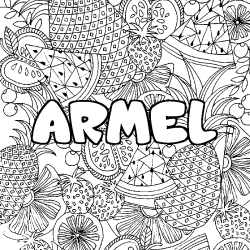 Coloriage pr&eacute;nom ARMEL - d&eacute;cor Mandala fruits