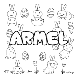 Coloriage pr&eacute;nom ARMEL - d&eacute;cor Paques