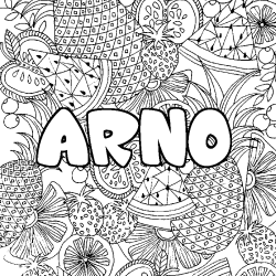 Coloriage pr&eacute;nom ARNO - d&eacute;cor Mandala fruits