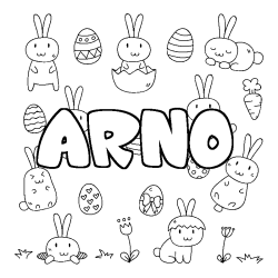 Coloriage pr&eacute;nom ARNO - d&eacute;cor Paques