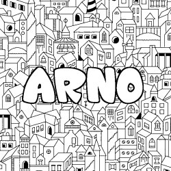 Coloriage pr&eacute;nom ARNO - d&eacute;cor Ville