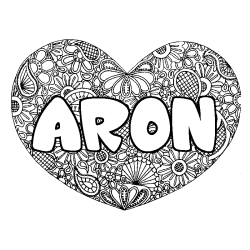 Coloriage pr&eacute;nom ARON - d&eacute;cor Mandala coeur
