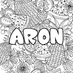 Coloriage pr&eacute;nom ARON - d&eacute;cor Mandala fruits