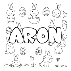 Coloriage prénom ARON - décor Paques