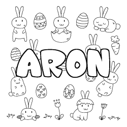 Coloriage pr&eacute;nom ARON - d&eacute;cor Paques