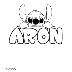 Coloriage pr&eacute;nom ARON - d&eacute;cor Stitch