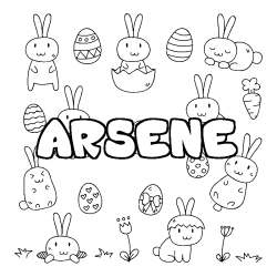 Coloriage pr&eacute;nom ARSENE - d&eacute;cor Paques