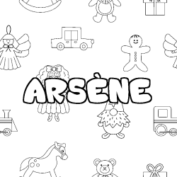 Coloriage pr&eacute;nom ARS&Egrave;NE - d&eacute;cor Jouets