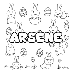 Coloriage pr&eacute;nom ARS&Egrave;NE - d&eacute;cor Paques