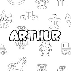 Coloriage prénom ARTHUR - décor Jouets