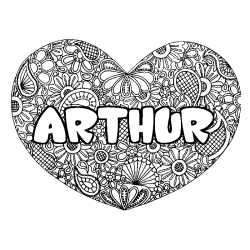 Coloriage prénom ARTHUR - décor Mandala coeur