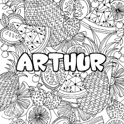 Coloriage prénom ARTHUR - décor Mandala fruits