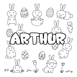 Coloriage pr&eacute;nom ARTHUR - d&eacute;cor Paques
