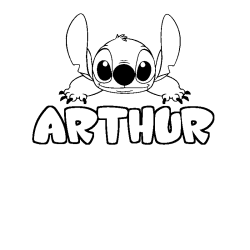 Coloriage prénom ARTHUR - décor Stitch