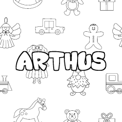 Coloriage prénom ARTHUS - décor Jouets