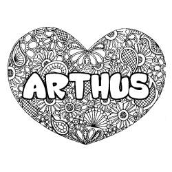 Coloriage pr&eacute;nom ARTHUS - d&eacute;cor Mandala coeur