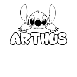 Coloriage prénom ARTHUS - décor Stitch