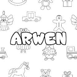 Coloriage prénom ARWEN - décor Jouets