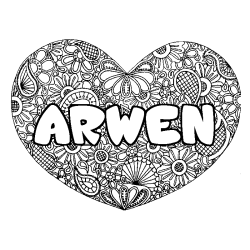 Coloriage prénom ARWEN - décor Mandala coeur