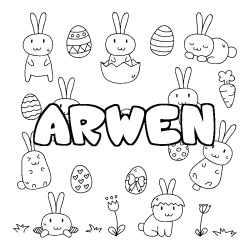 Coloriage prénom ARWEN - décor Paques