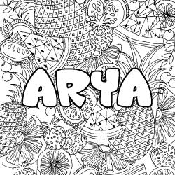 Coloriage pr&eacute;nom ARYA - d&eacute;cor Mandala fruits