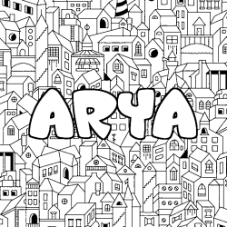 Coloriage prénom ARYA - décor Ville