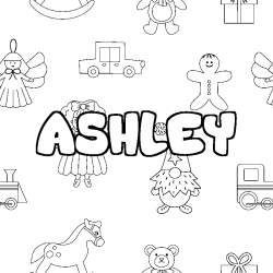 Coloriage pr&eacute;nom ASHLEY - d&eacute;cor Jouets