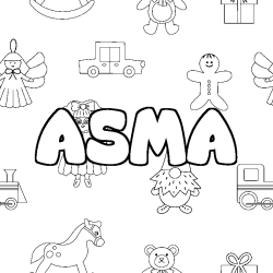 Coloriage prénom ASMA - décor Jouets