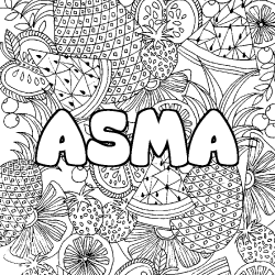 Coloriage prénom ASMA - décor Mandala fruits