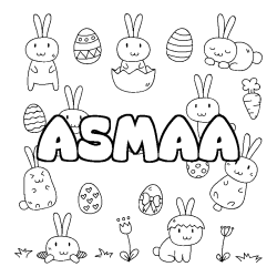 Coloriage prénom ASMAA - décor Paques