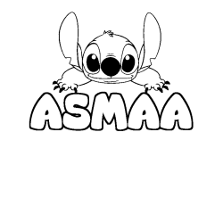 Coloriage prénom ASMAA - décor Stitch