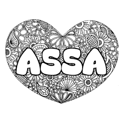 Coloriage pr&eacute;nom ASSA - d&eacute;cor Mandala coeur