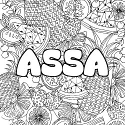 Coloriage prénom ASSA - décor Mandala fruits