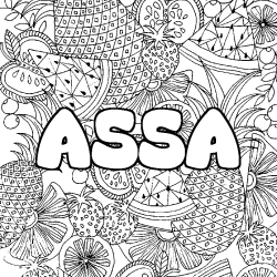 Coloriage pr&eacute;nom ASSA - d&eacute;cor Mandala fruits