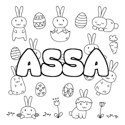 Coloriage pr&eacute;nom ASSA - d&eacute;cor Paques