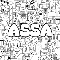 Coloriage prénom ASSA - décor Ville