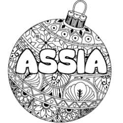 Coloriage prénom ASSIA - décor Boule de Noël